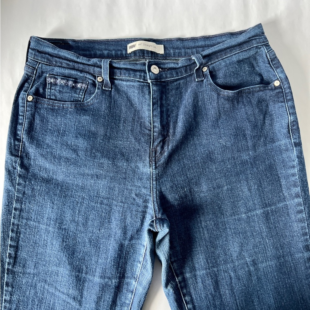 Levi's 505 Jeans Size 14 32x32 Mid Rise Straight Leg Denim Dark Blue - Picture 2 of 5